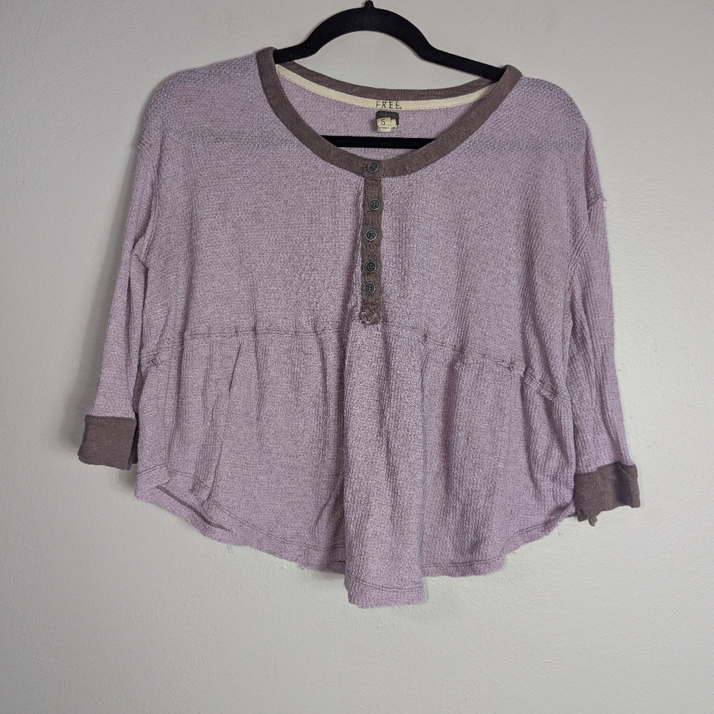 S We The Free by Free People Purple Crop Henley Top